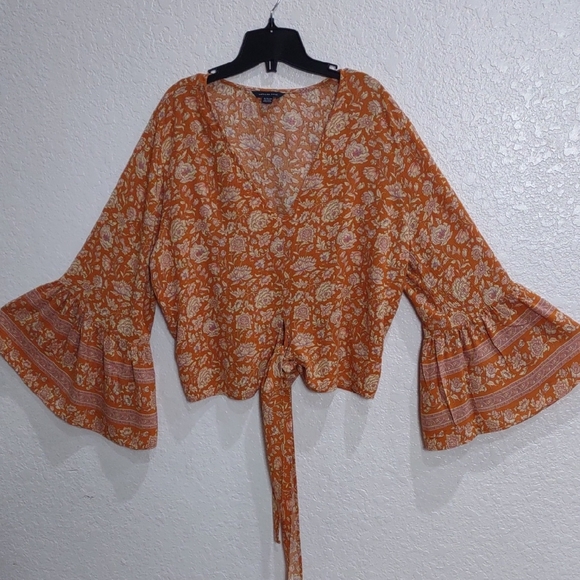 American Eagle Tops - American Eagle Floral Orange Women's Top